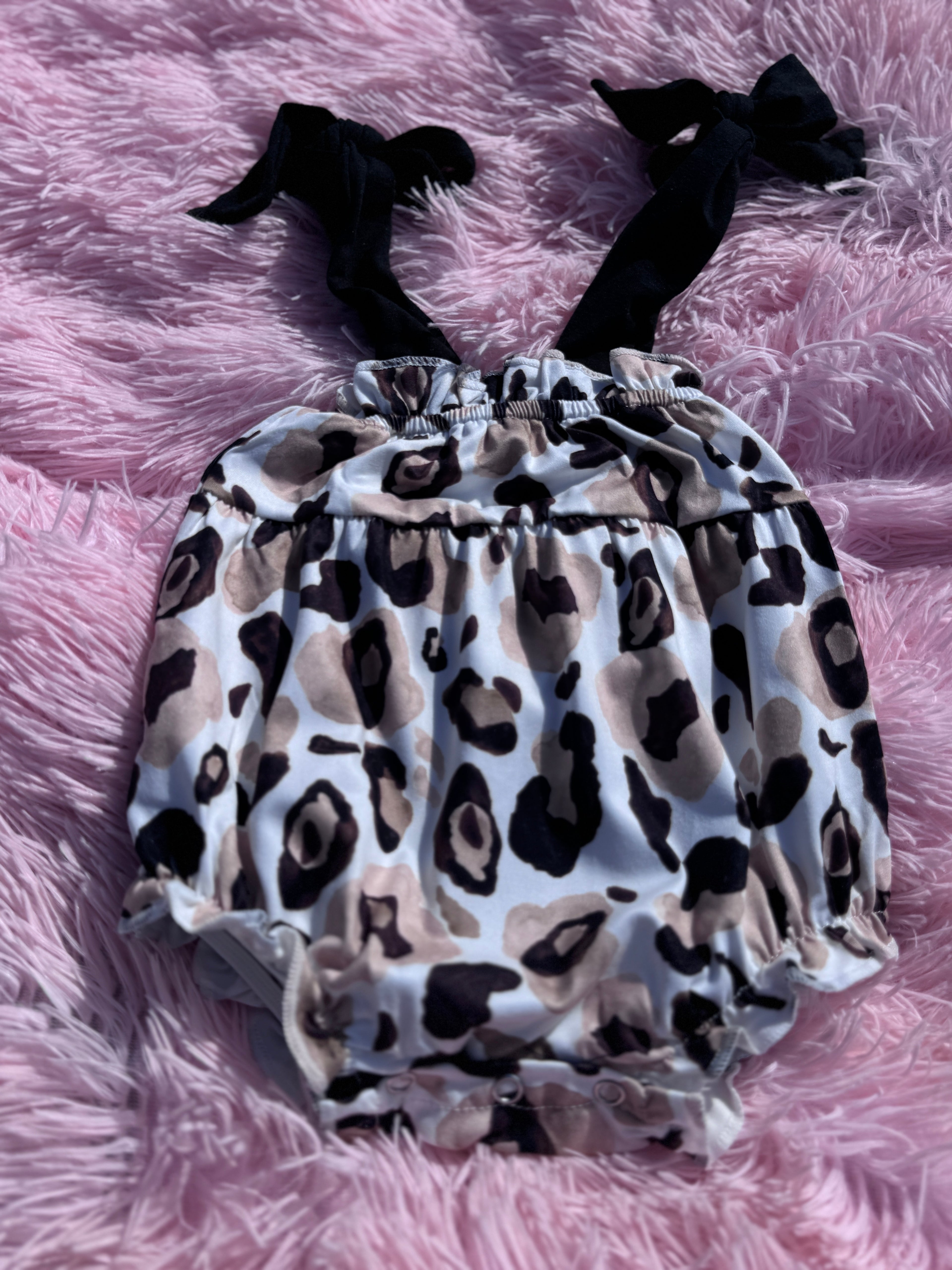 Wild Bow Leopard Bubble  Romper