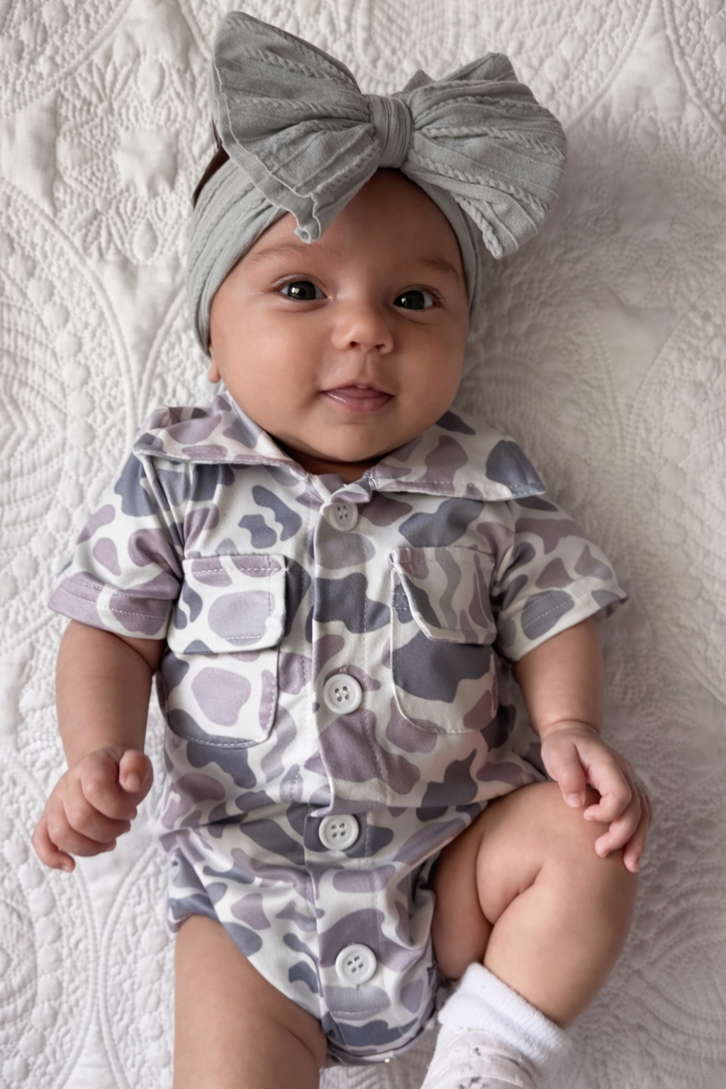 Camo Printed Baby Bubble Romper with Pocket