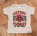 Girls Cutest Turkey at the Table Thanksgiving Graphic Tee