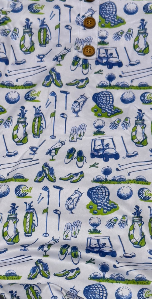 Baby Boy Golf Print Knotted Gown & Hat Set