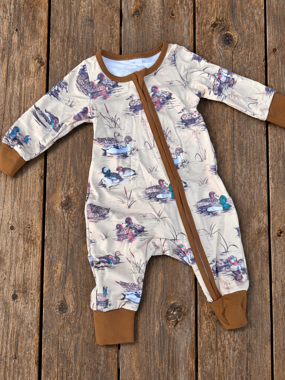 Baby Duck Hunting Print Zip-Up Romper