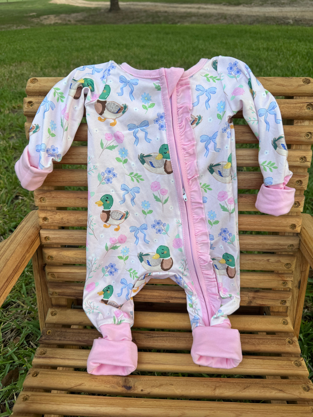 Mallard & Bows Ruffle Zip Romper