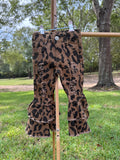 Distressed Leopard Ruffle Bell Bottom Jeans