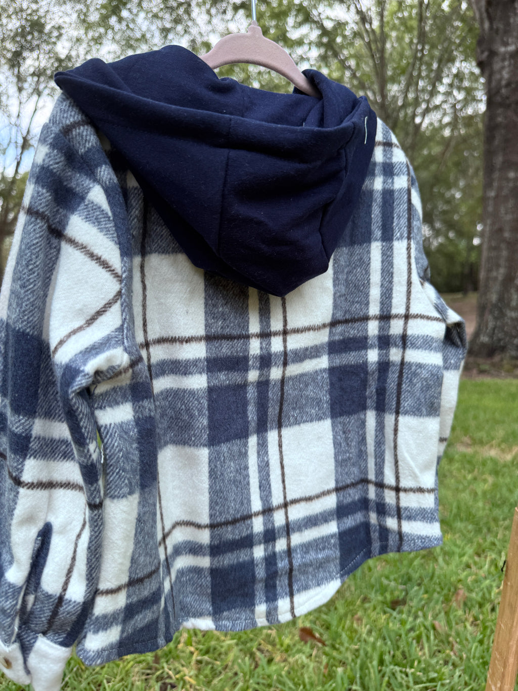 Navy Plaid Hooded Shacket
