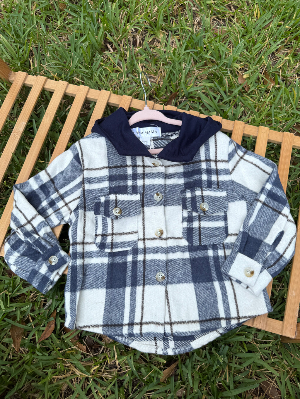 Navy Plaid Hooded Shacket