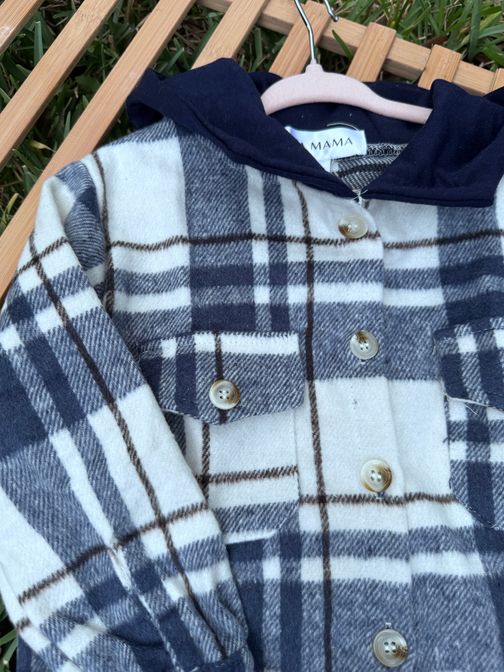 Navy Plaid Hooded Shacket