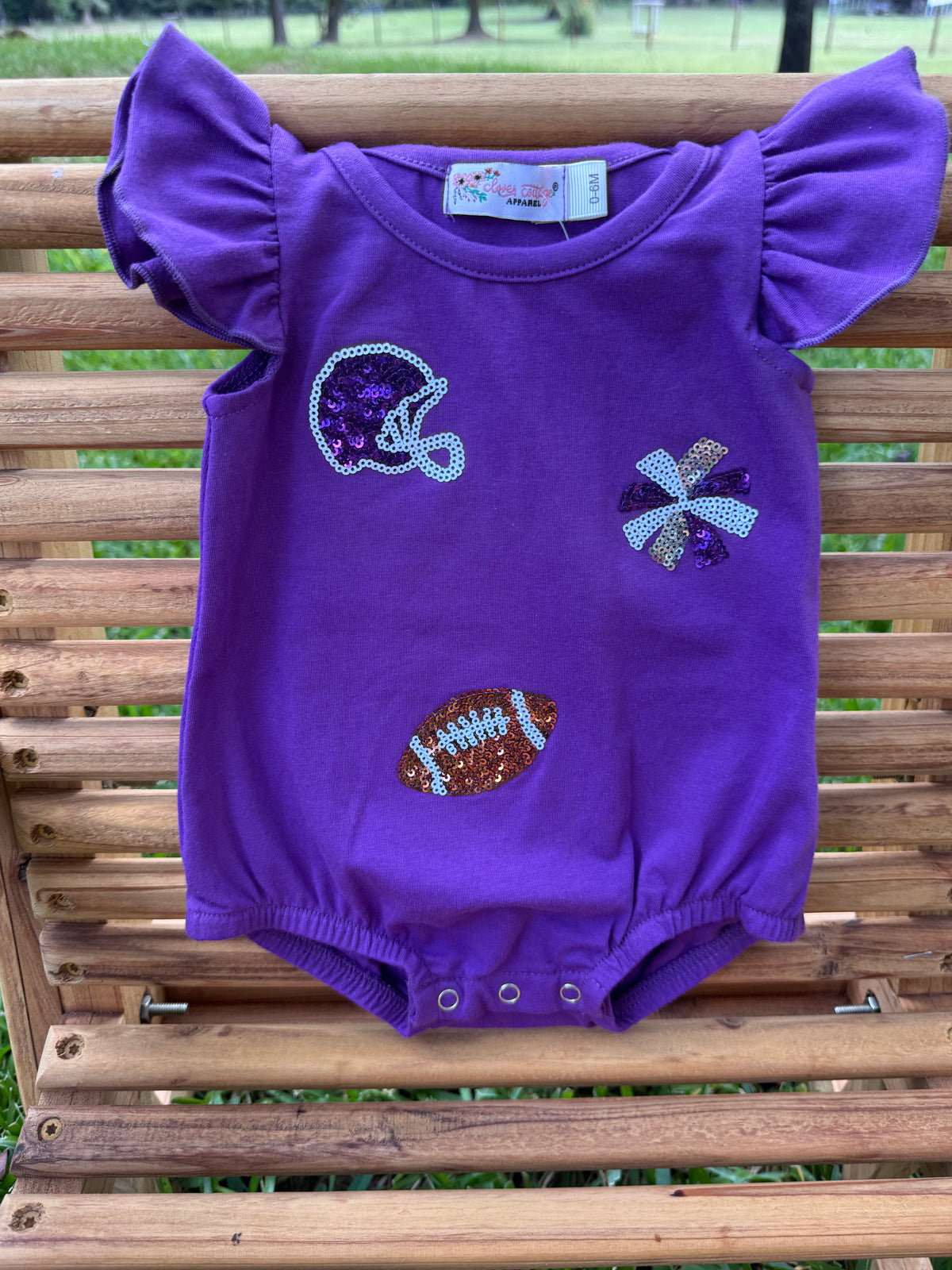 Purple Sequin Game Day Bubble Romper