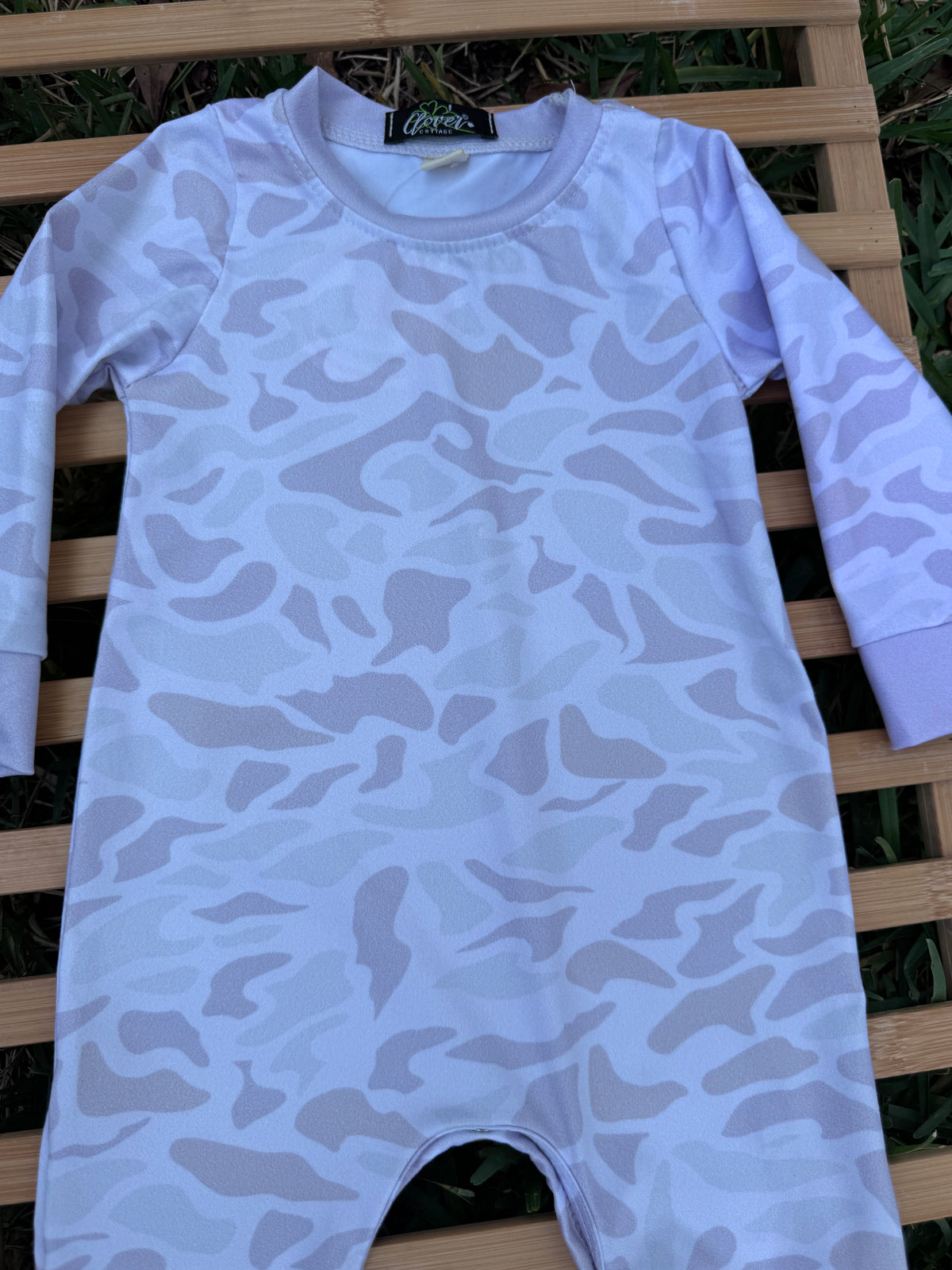 White Camo Long Sleeve Baby Romper