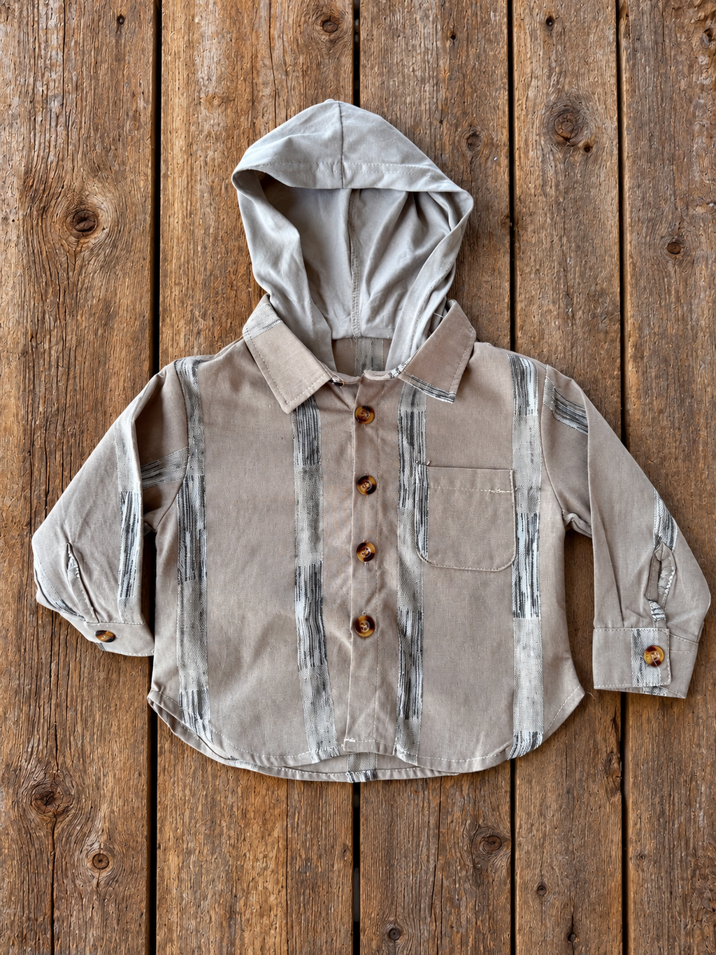 Textured Stripe Hooded Button-Down Shirt