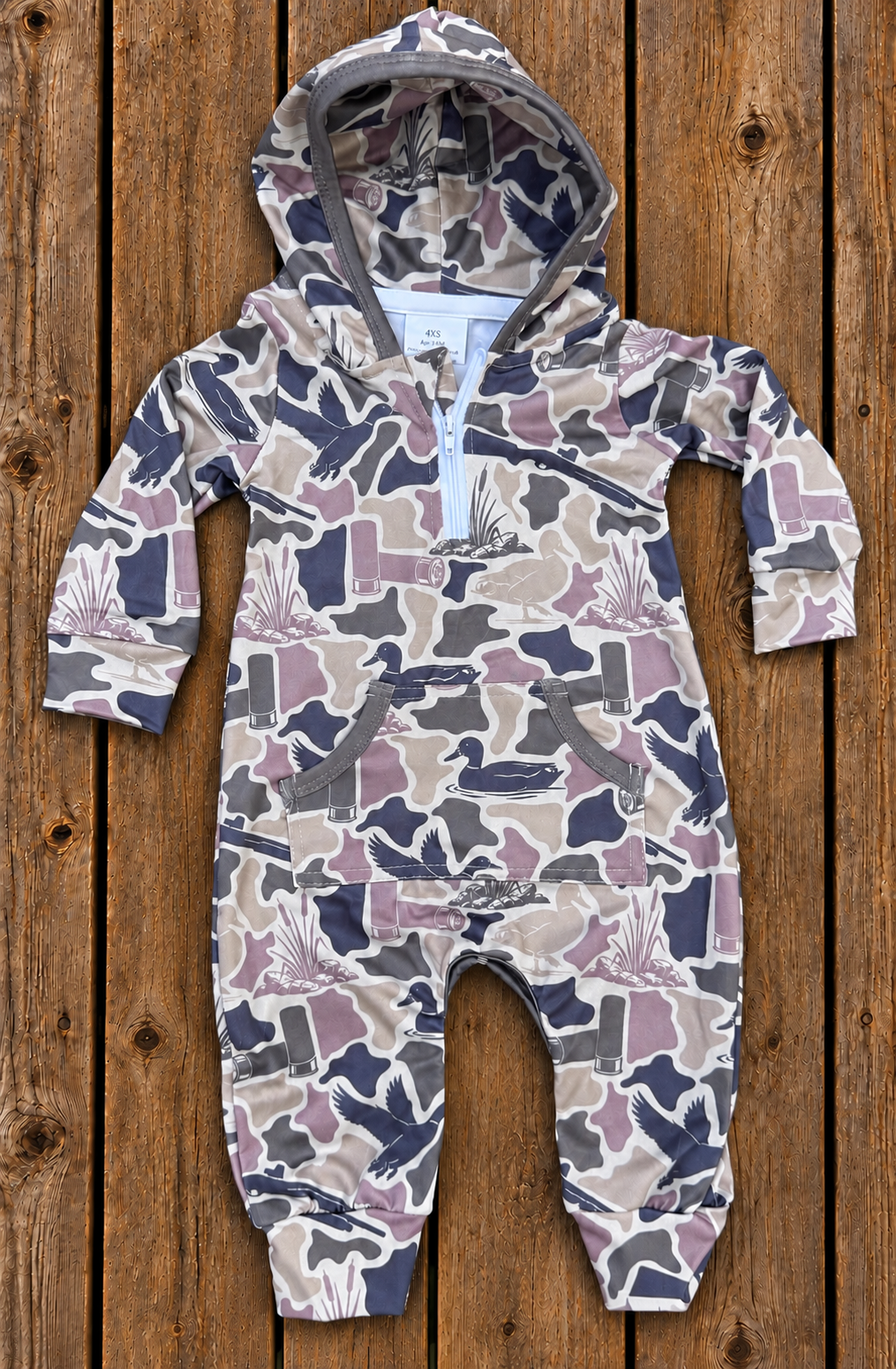 Boys Duck Hunting Camo Hooded Romper