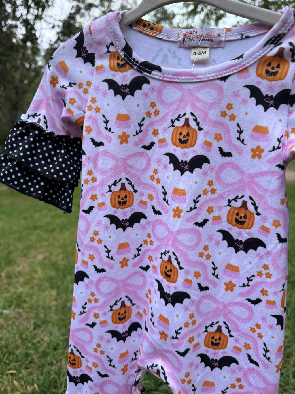 Pink Bows & Bats Halloween Ruffle Romper