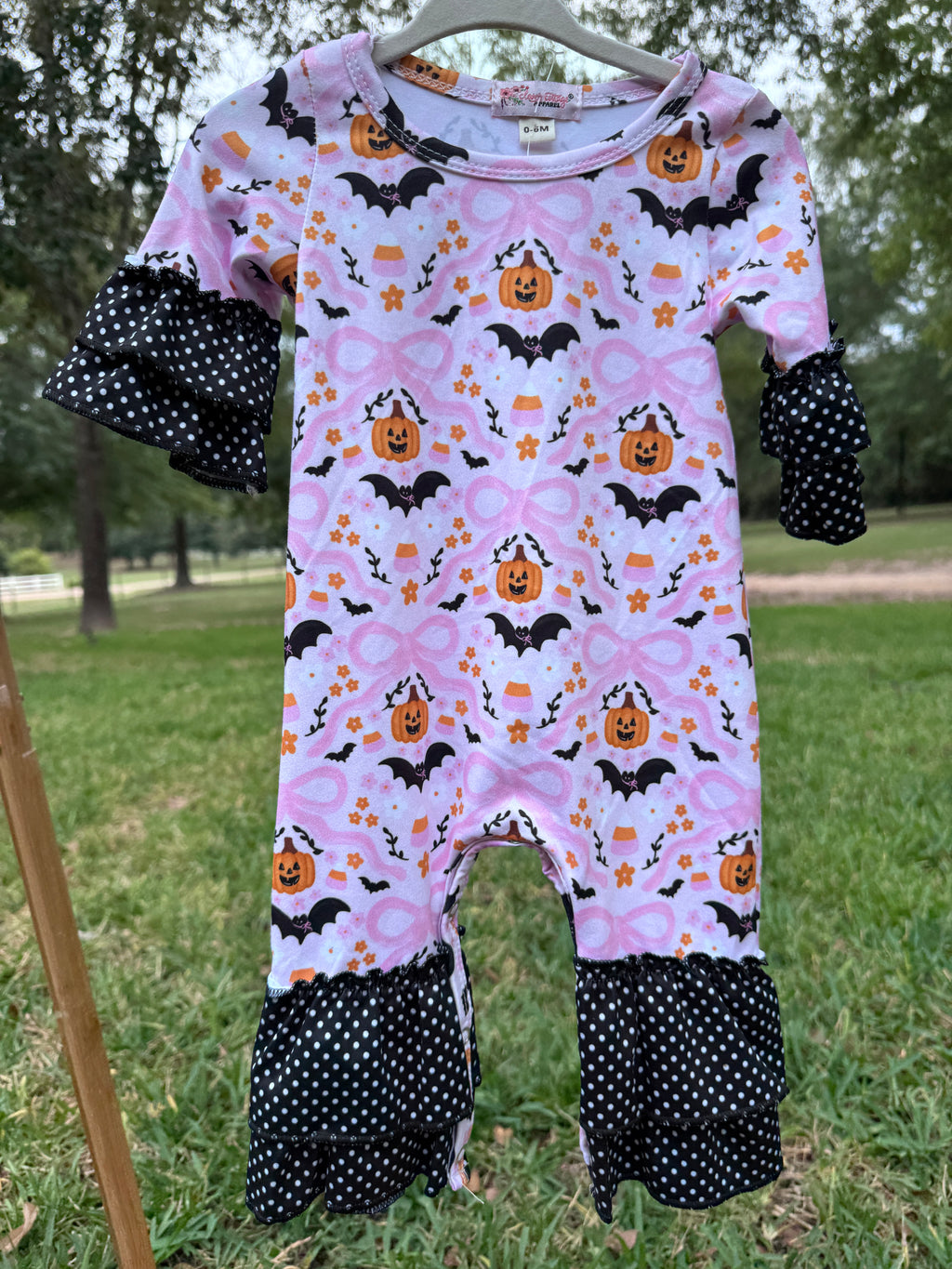 Pink Bows & Bats Halloween Ruffle Romper
