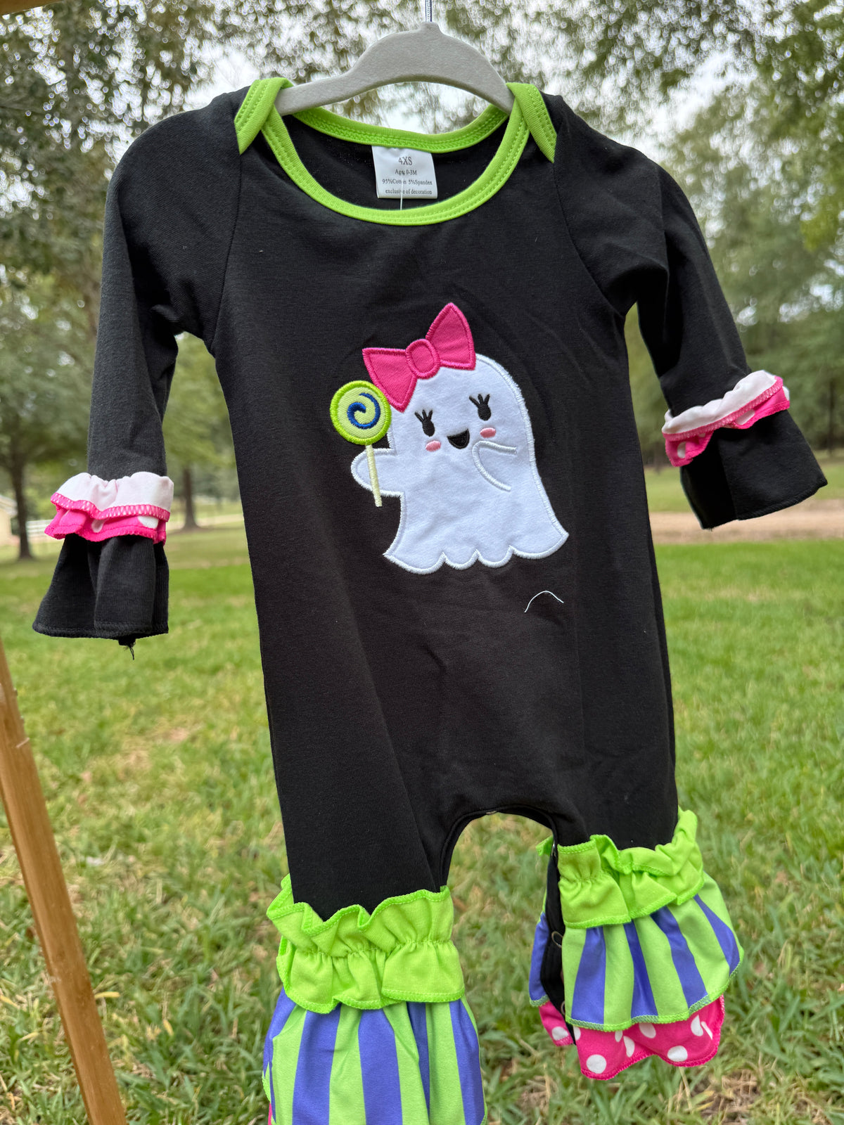 Girls Ghost Ruffle Halloween Romper.