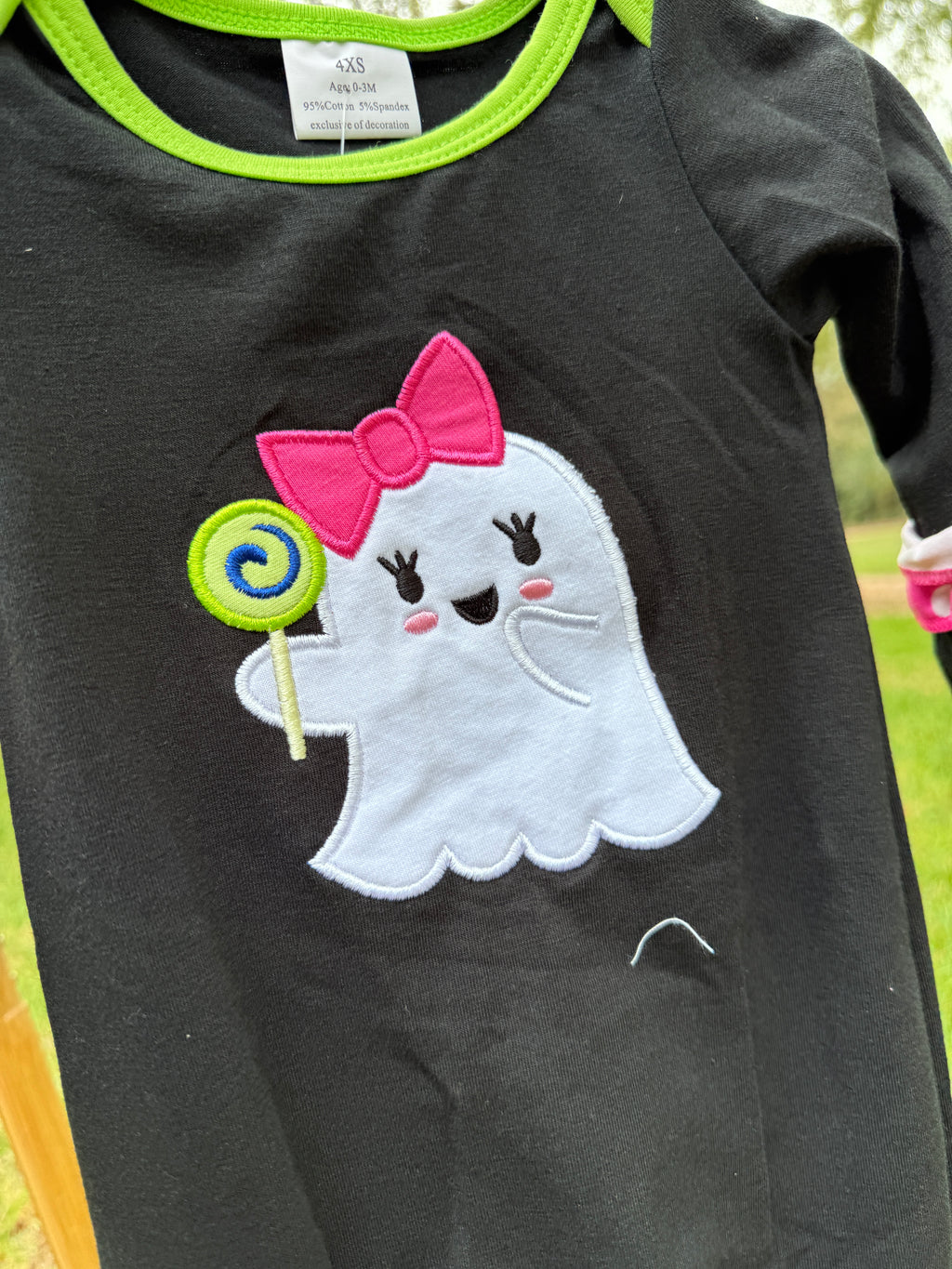 Girls Ghost Ruffle Halloween Romper.