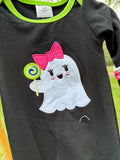 Girls Ghost Ruffle Halloween Romper.