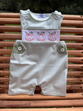 Sage Gingham Pumpkin Embroidered Romper