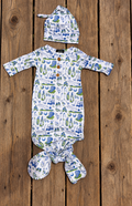 Baby Boy Golf Print Knotted Gown & Hat Set