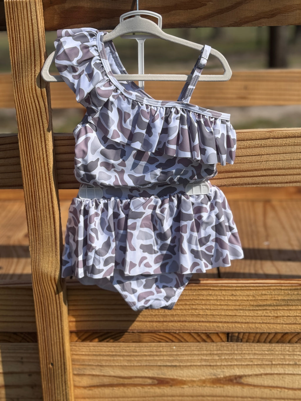 Wild & Sweet Camo Ruffle Swimsuit