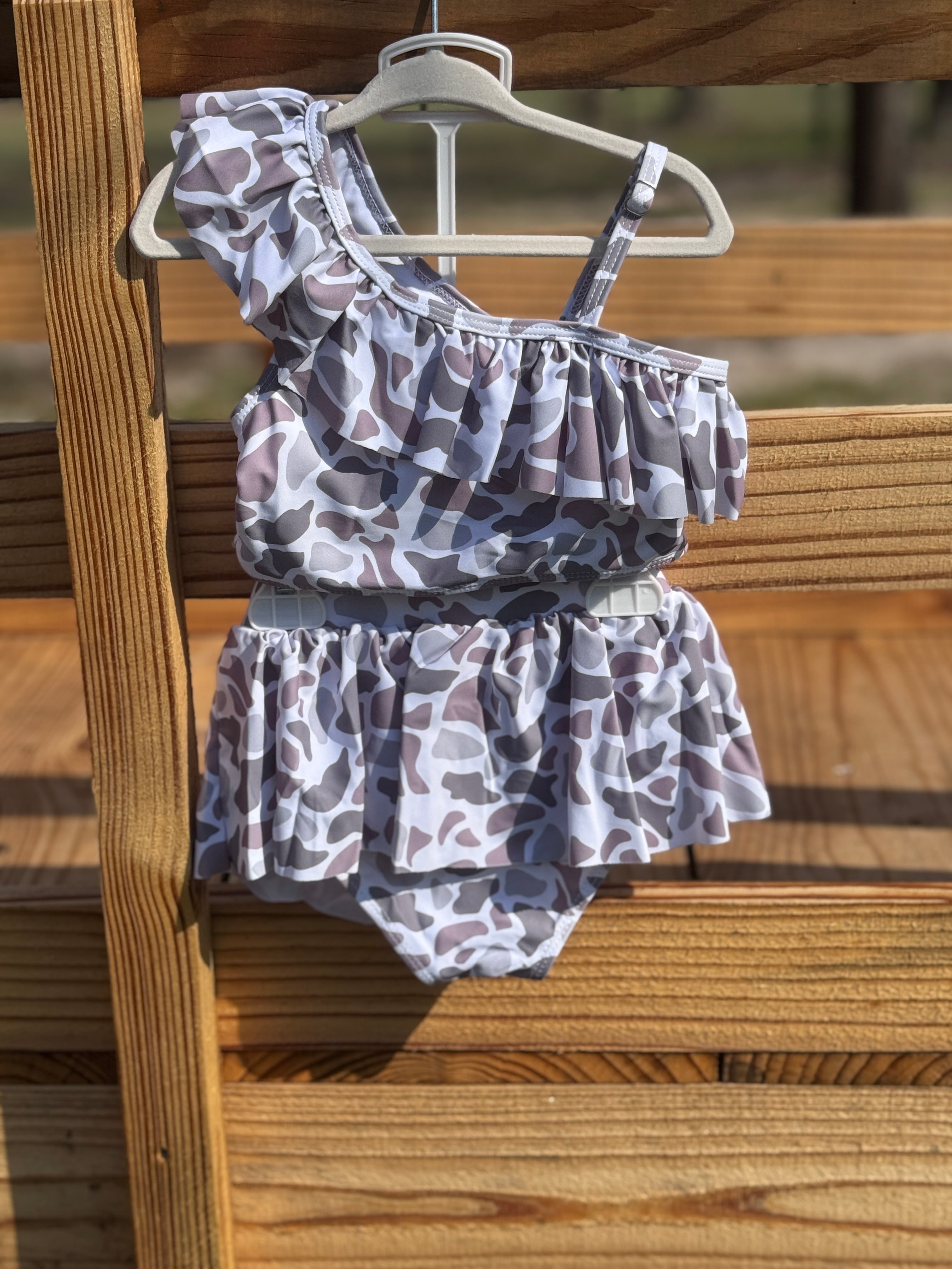 Wild & Sweet Camo Ruffle Swimsuit