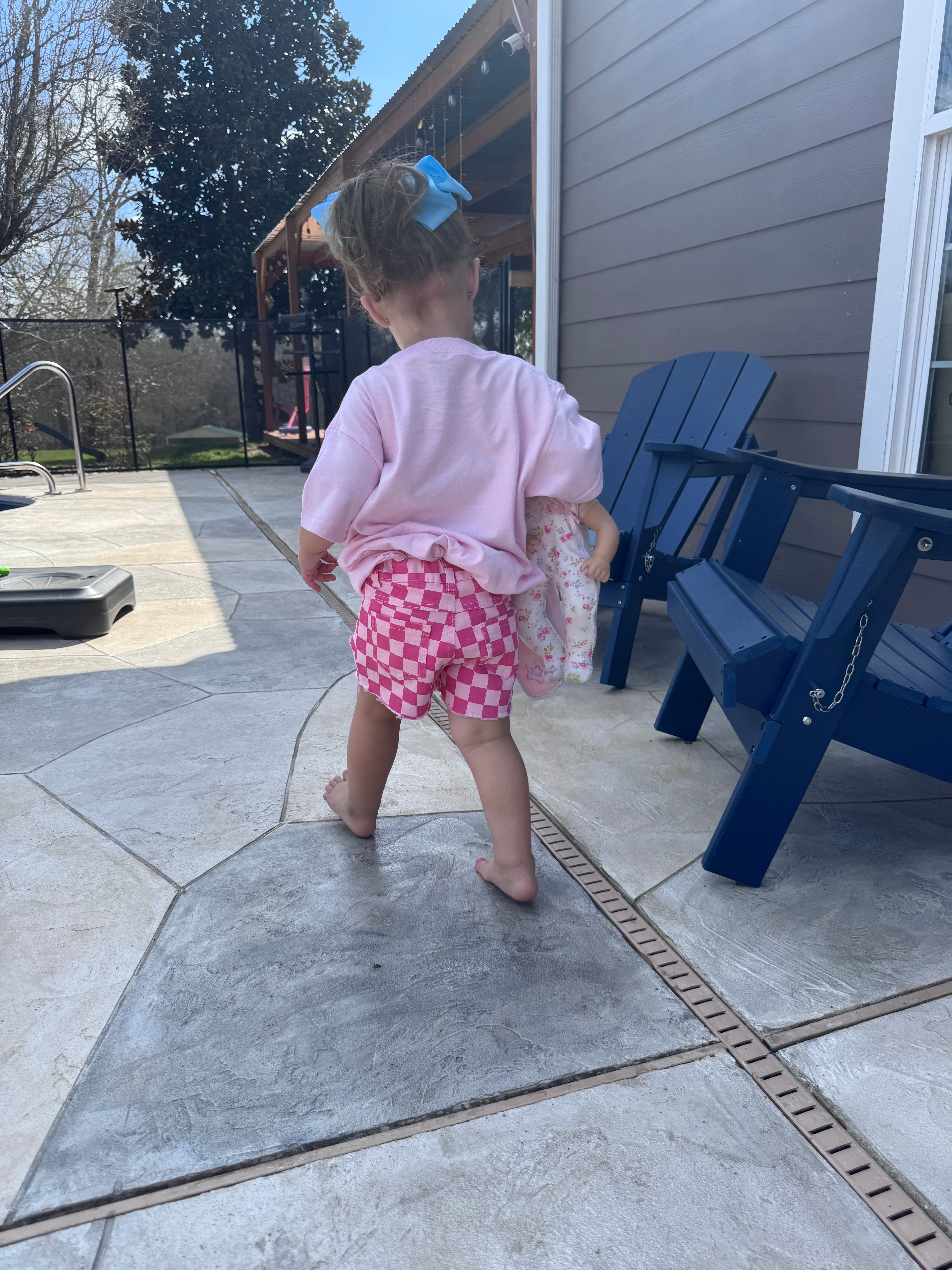 Pink Gingham Distressed Shorts
