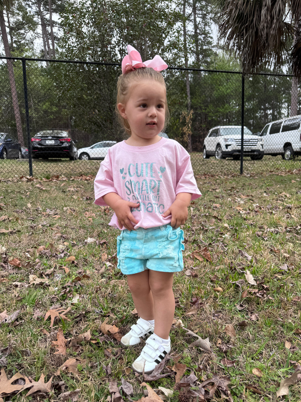 Aqua Ruffle Distressed Denim Shorts