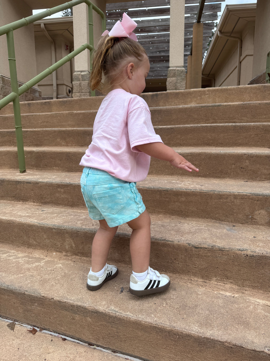 Aqua Ruffle Distressed Denim Shorts