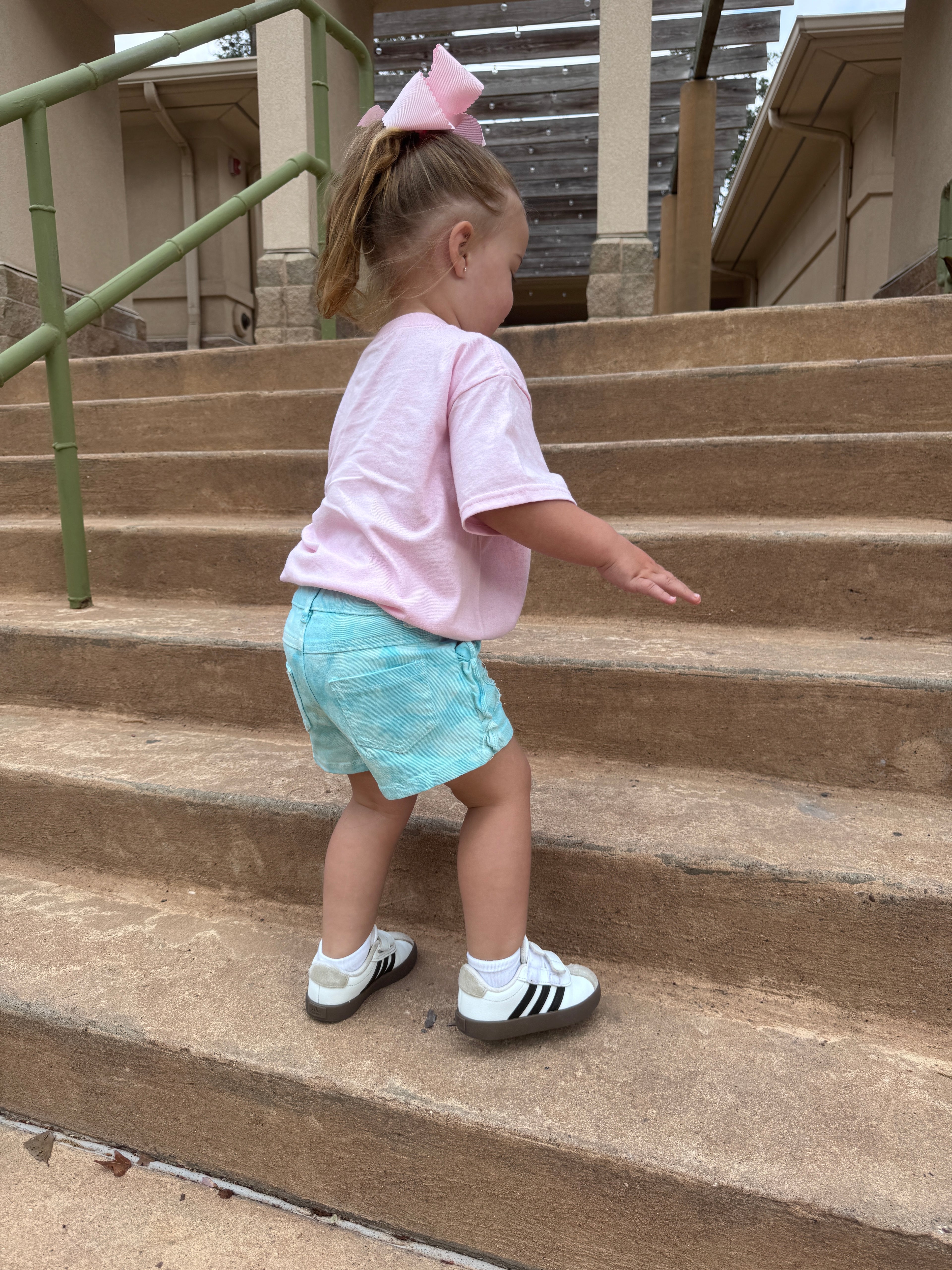 Aqua Ruffle Distressed Denim Shorts