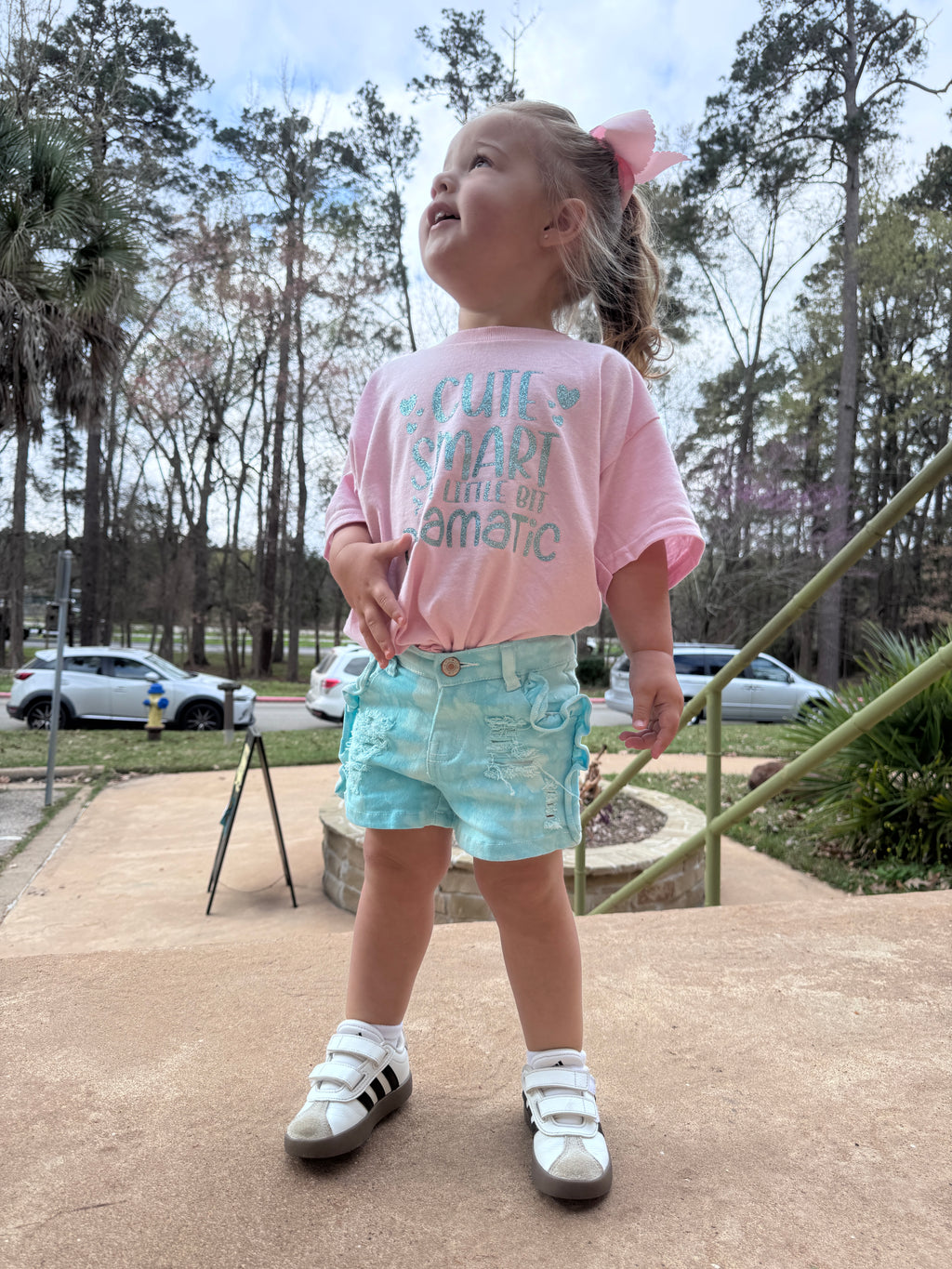 Aqua Ruffle Distressed Denim Shorts