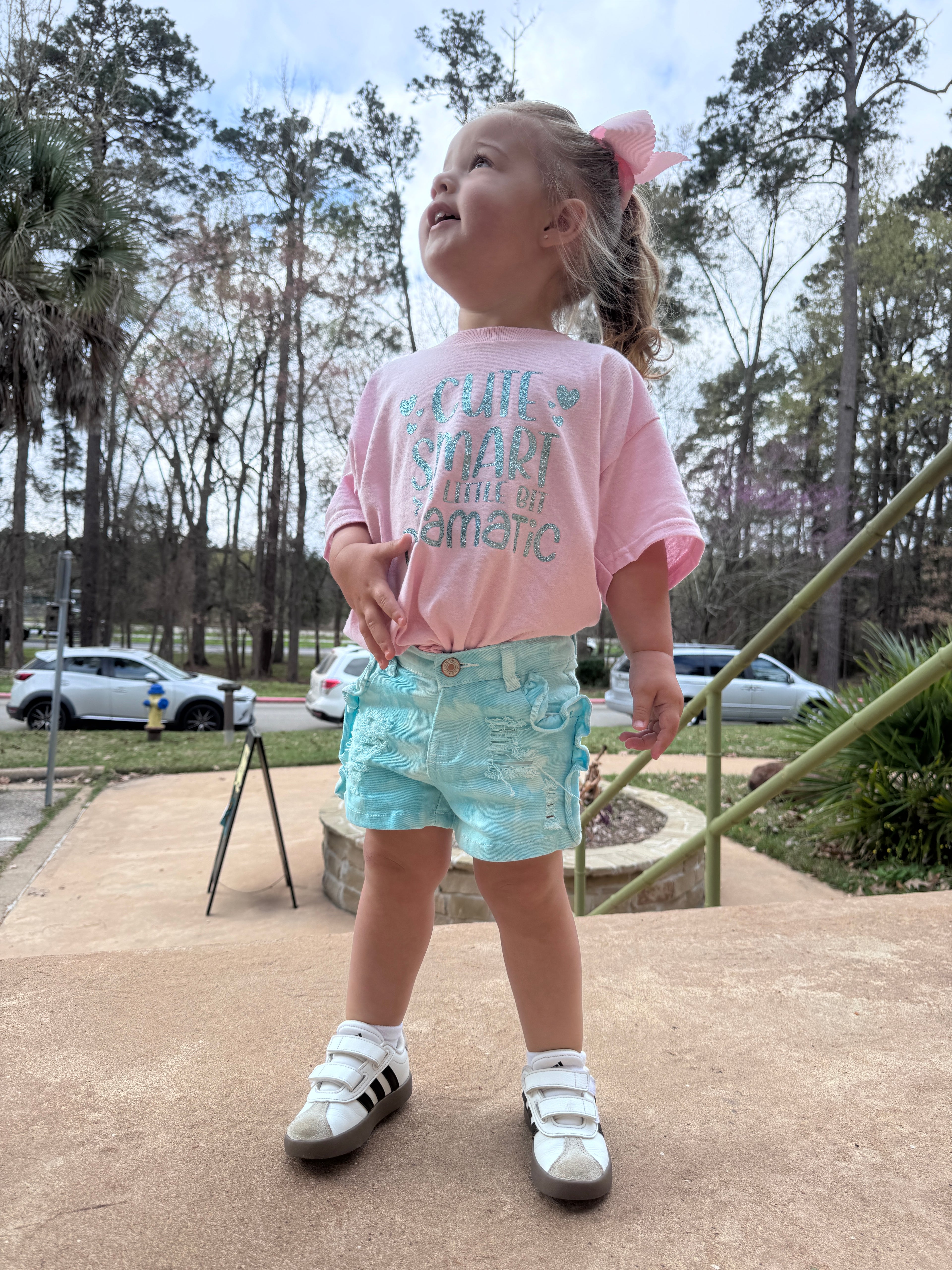 Aqua Ruffle Distressed Denim Shorts