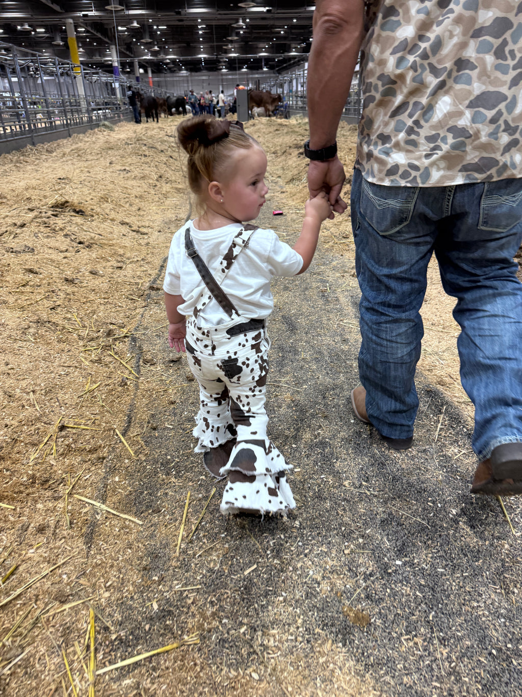 Wild West Cow Print Ruffle Bell Overalls