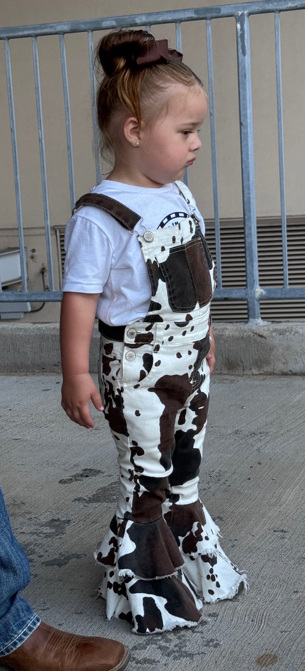 Wild West Cow Print Ruffle Bell Overalls