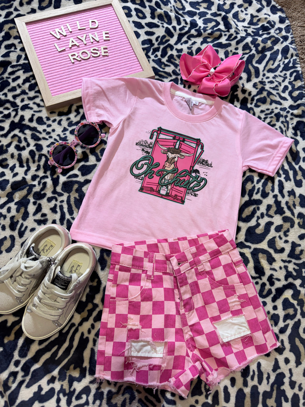 Pink Gingham Distressed Shorts