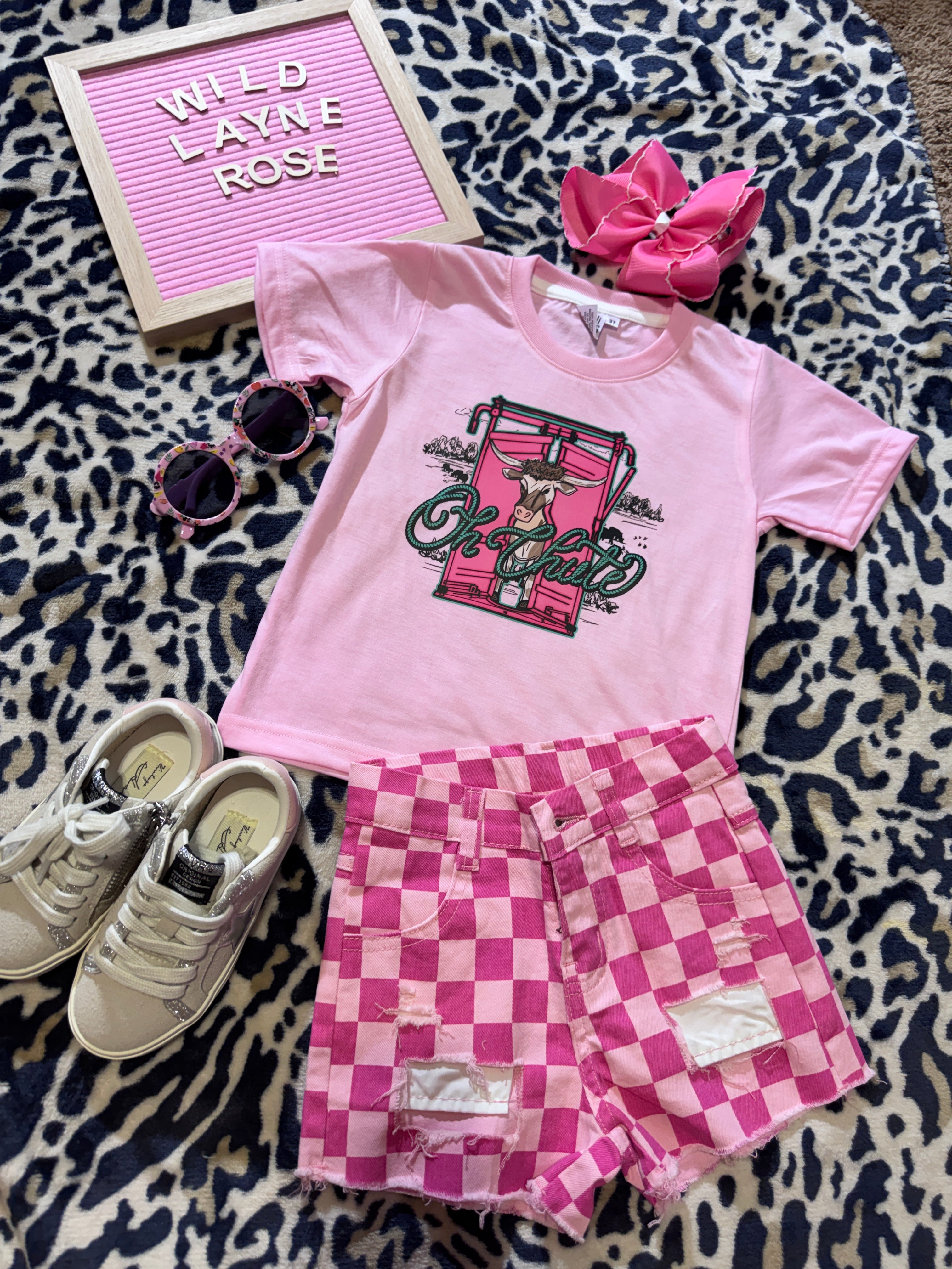 Pink Gingham Distressed Shorts