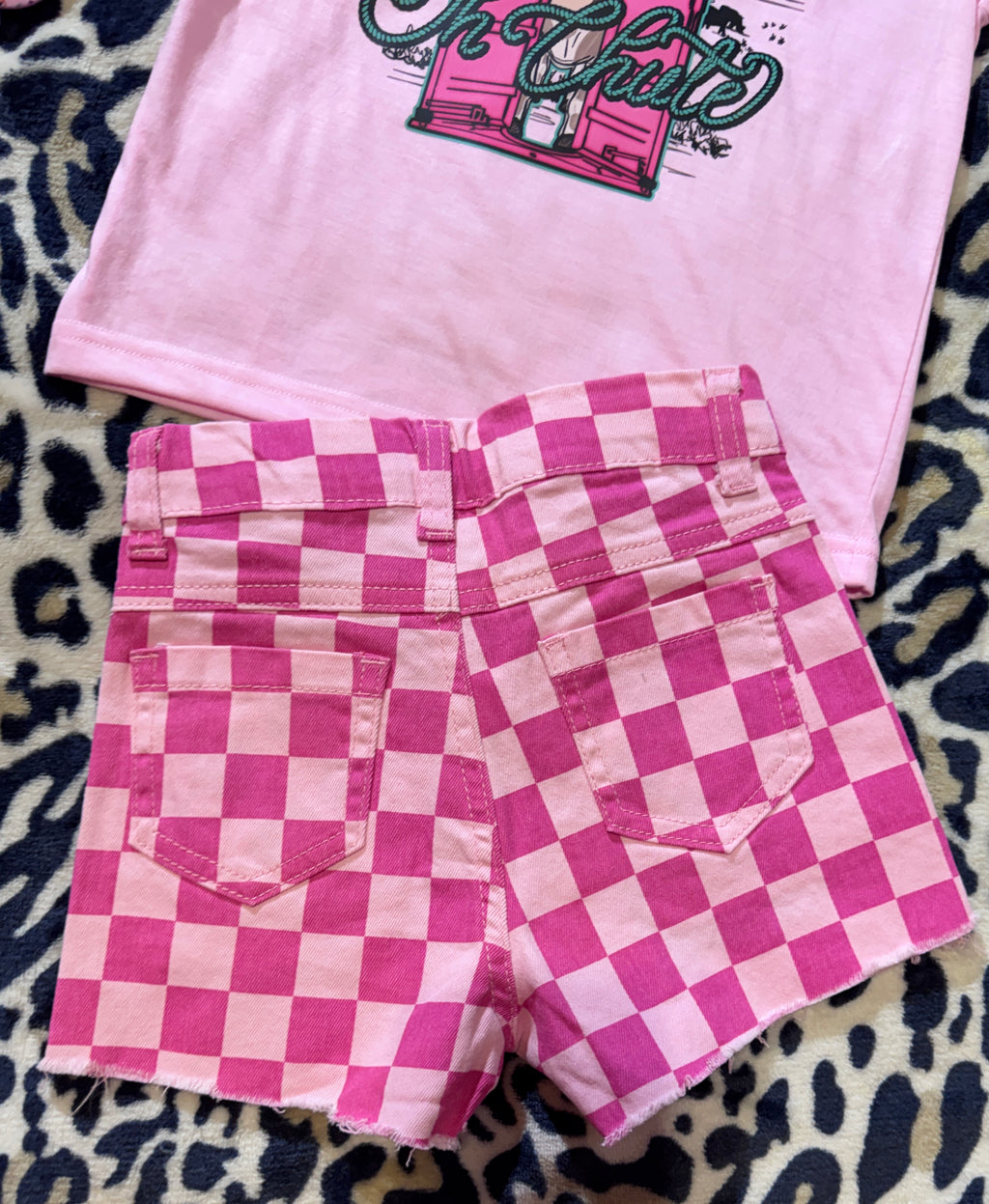 Pink Gingham Distressed Shorts