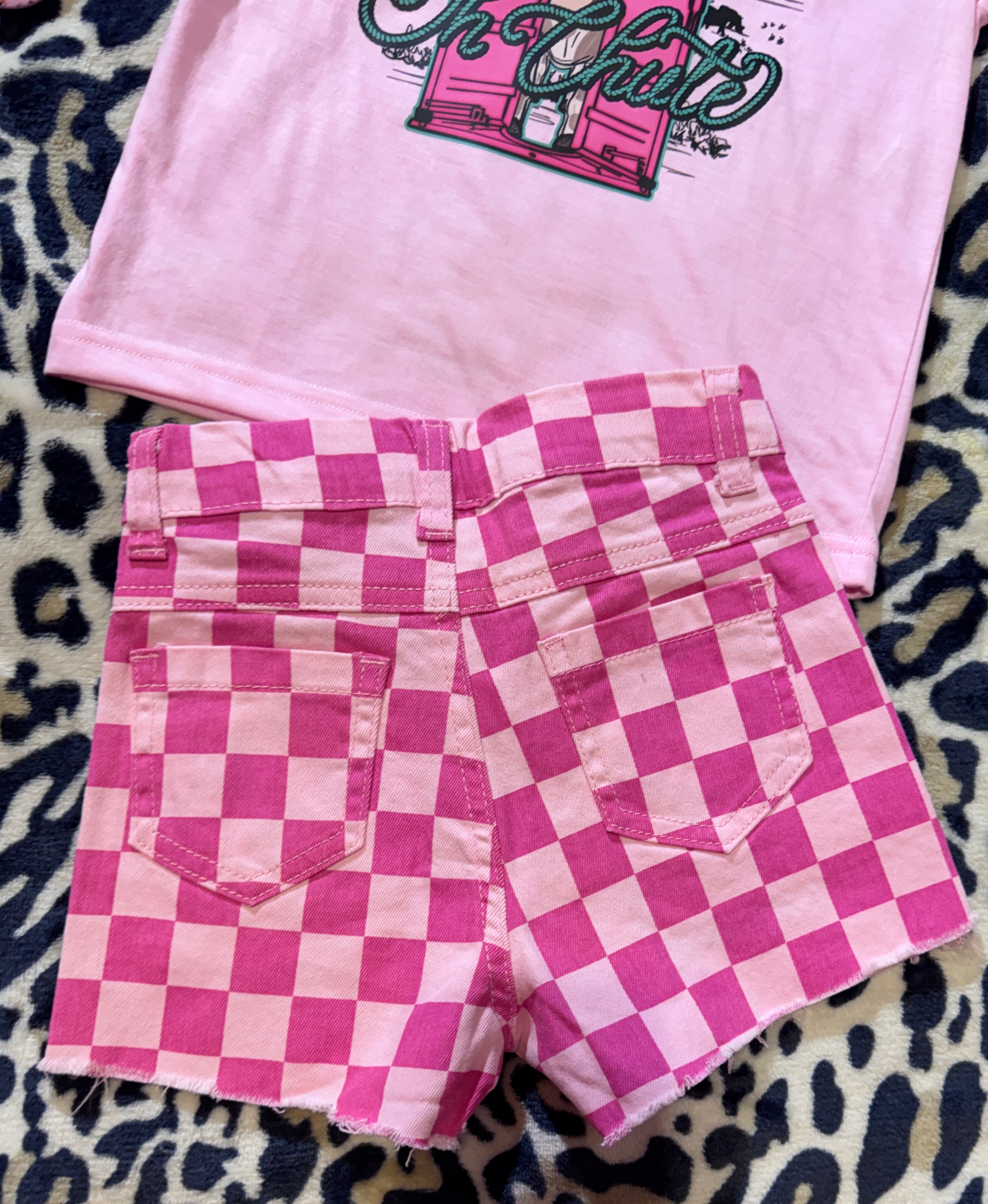 Pink Gingham Distressed Shorts