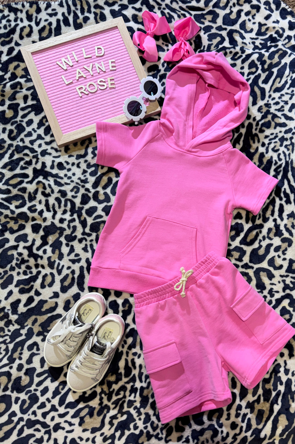 Terry Cargo Shorts Set-Pink