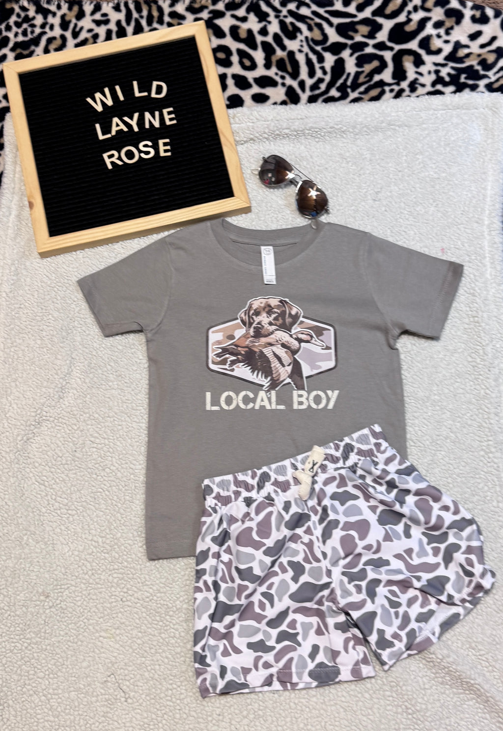 Boys Grey Camo Swim Shorts