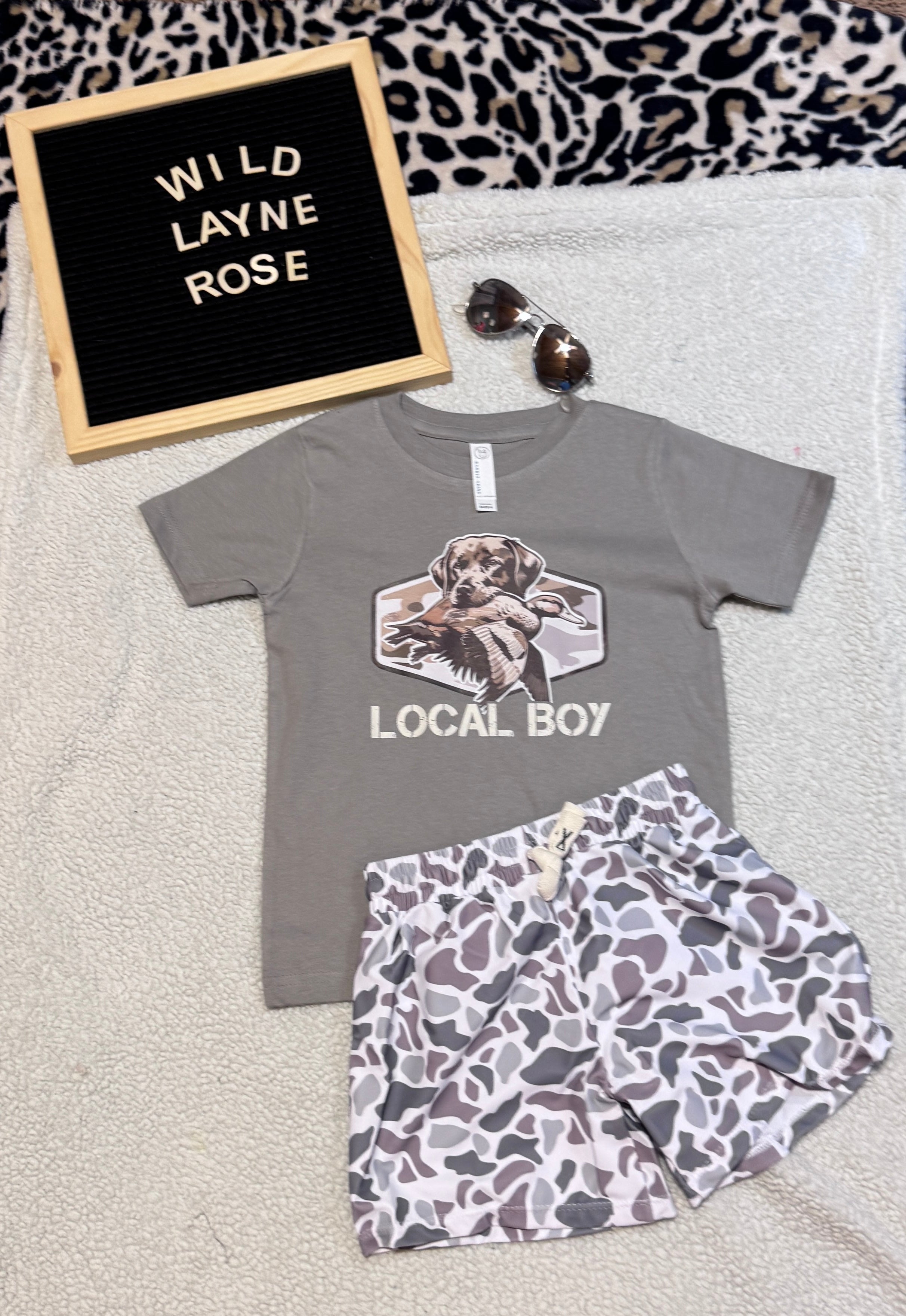 Boys Grey Camo Swim Shorts