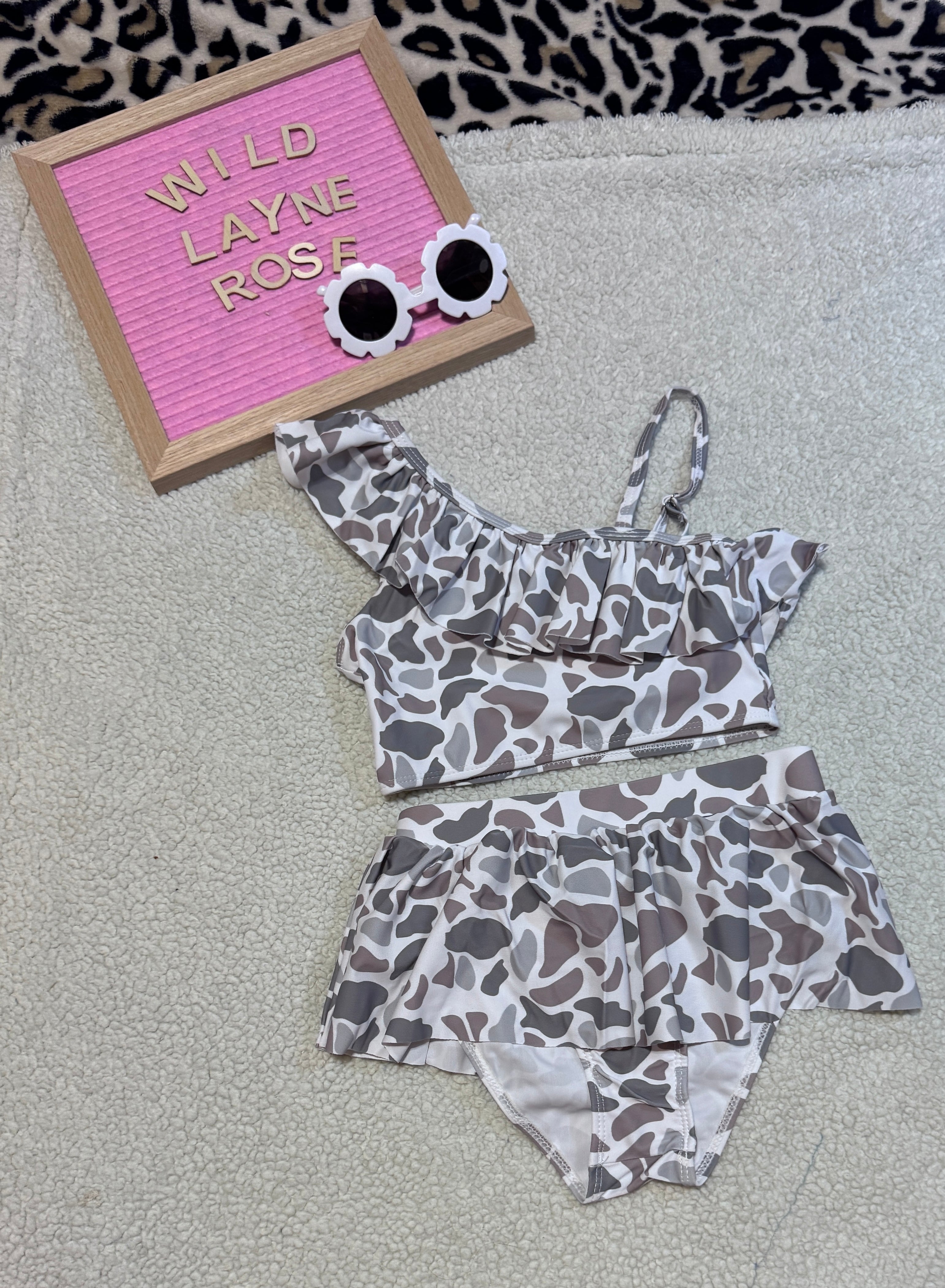 Wild & Sweet Camo Ruffle Swimsuit