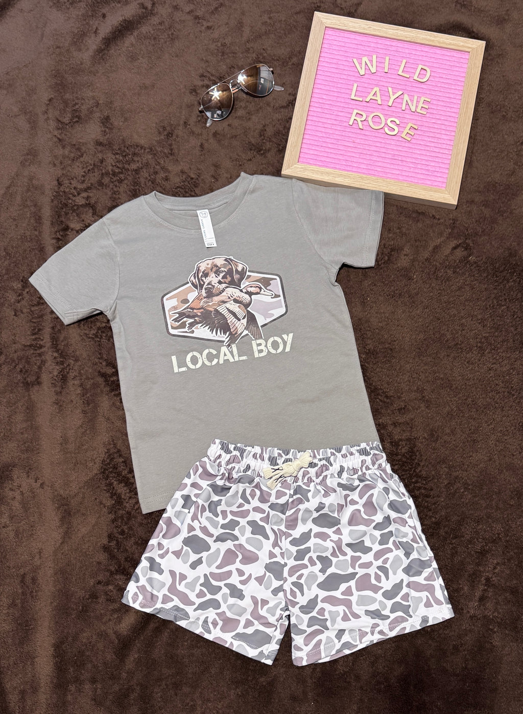 Boys Grey Camo Swim Shorts