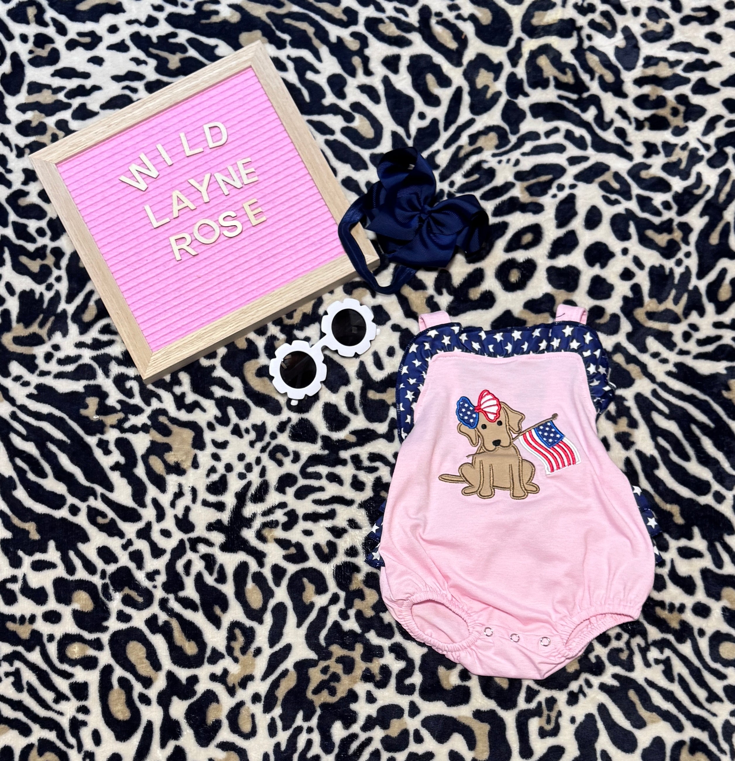 Patriotic Puppy Pink Bubble Romper