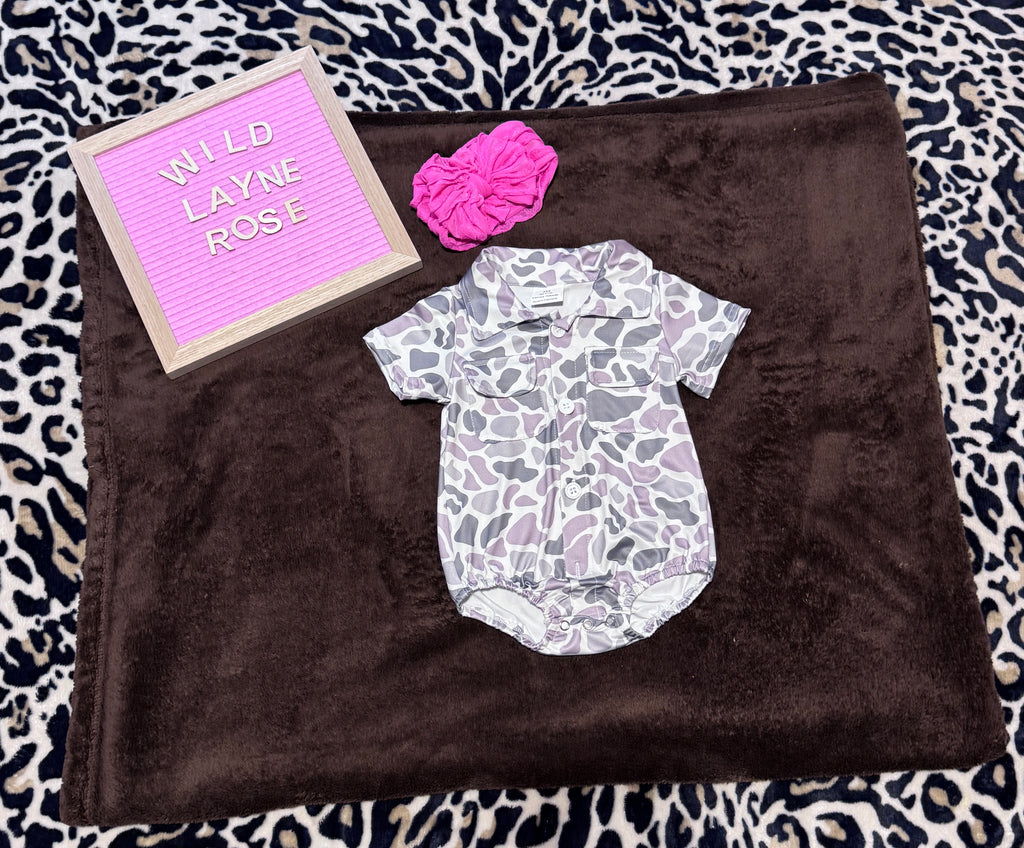 Camo Printed Baby Bubble Romper with Pocket