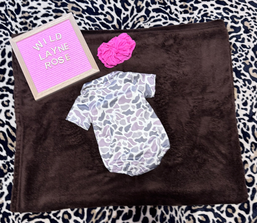 Camo Printed Baby Bubble Romper with Pocket