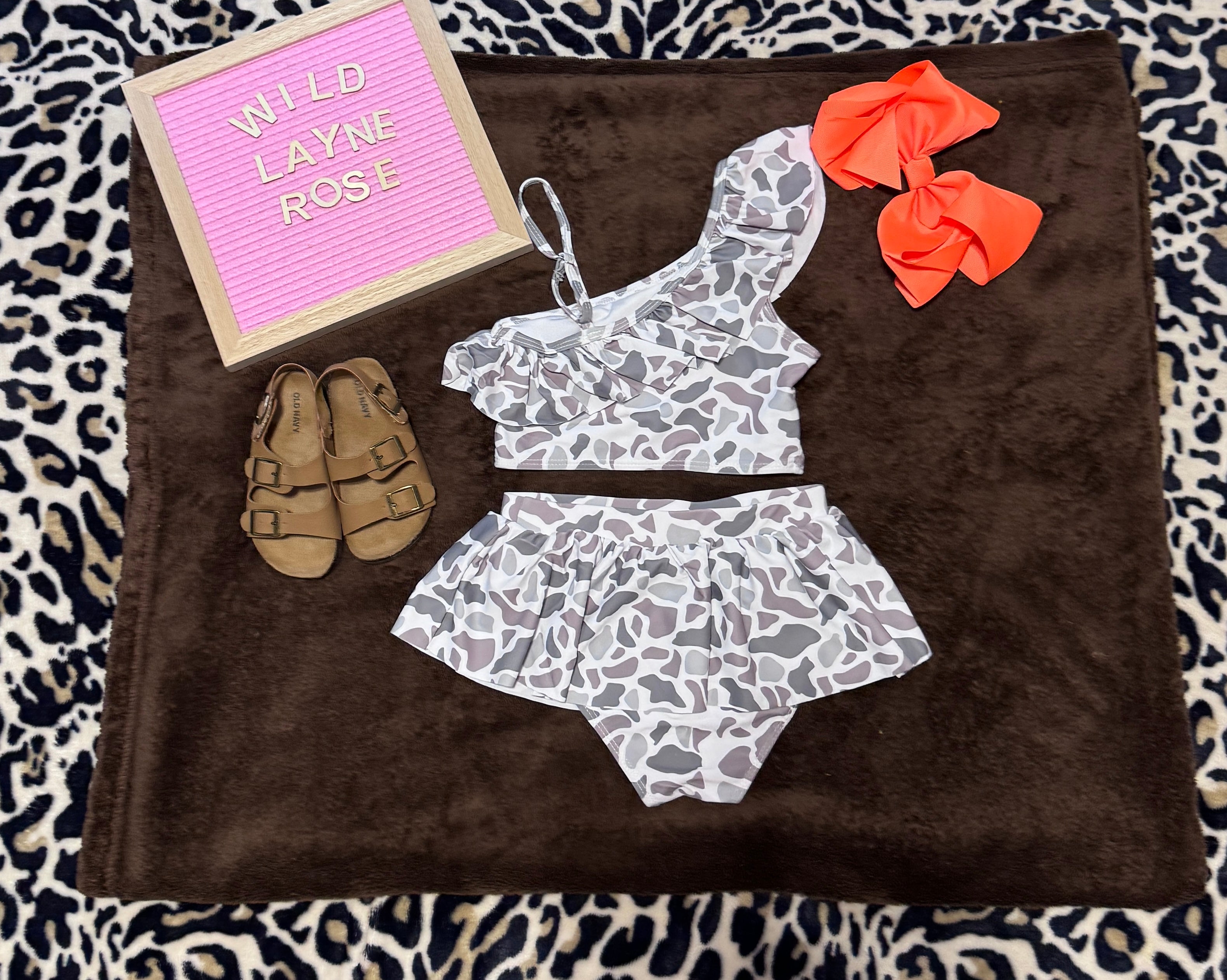 Wild & Sweet Camo Ruffle Swimsuit