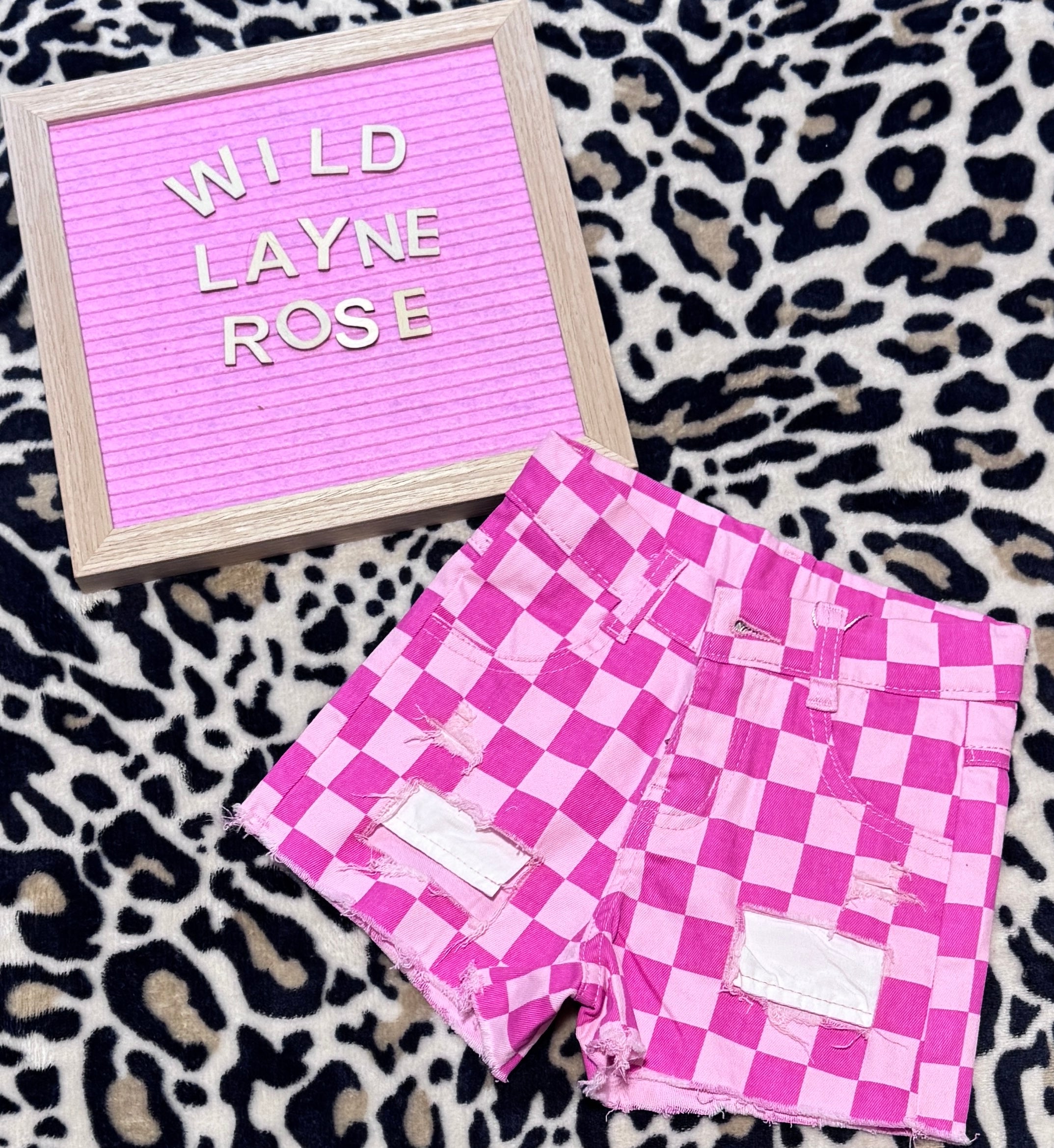 Pink Gingham Distressed Shorts