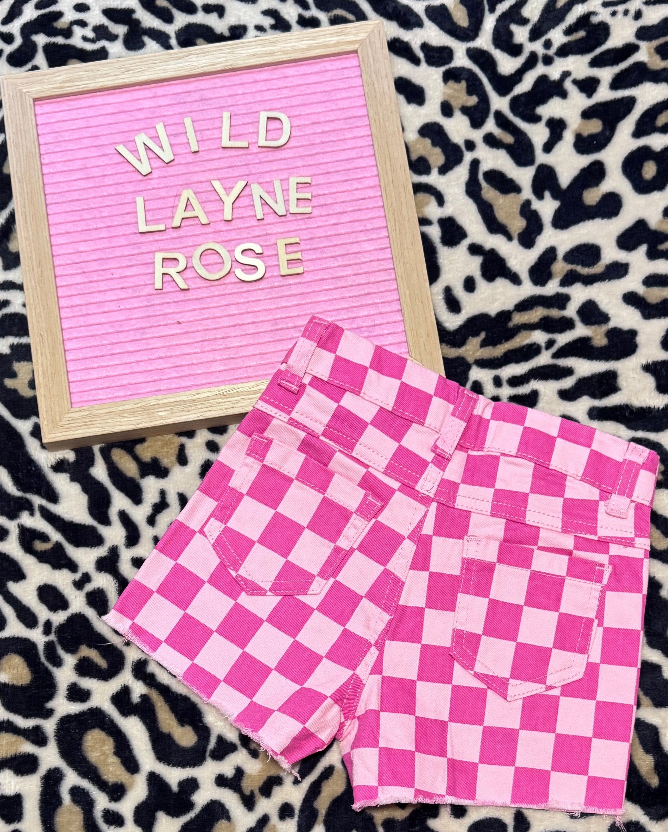 Pink Gingham Distressed Shorts
