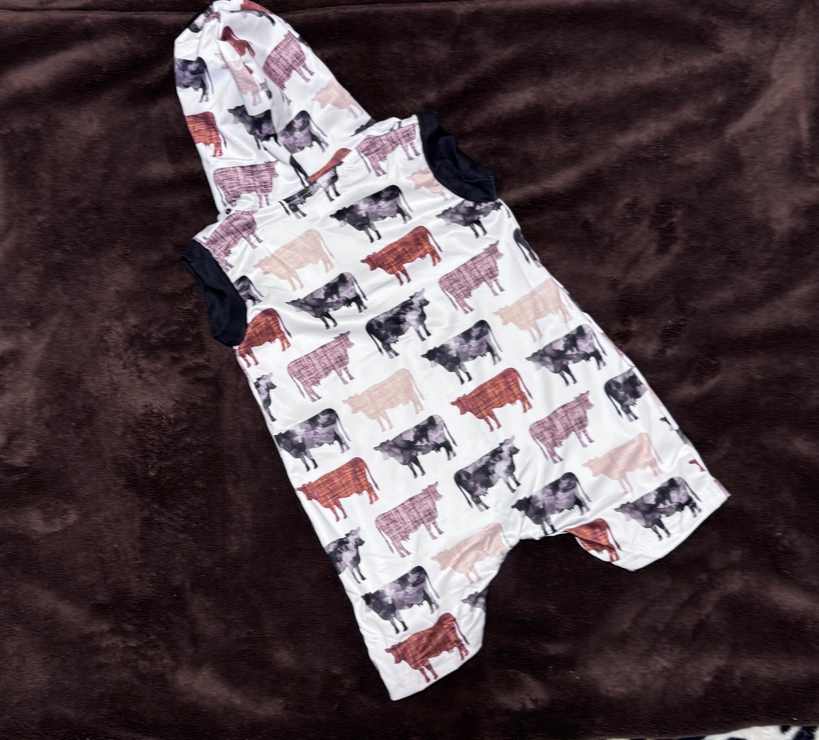 Cow Print Hooded Bubble Romper