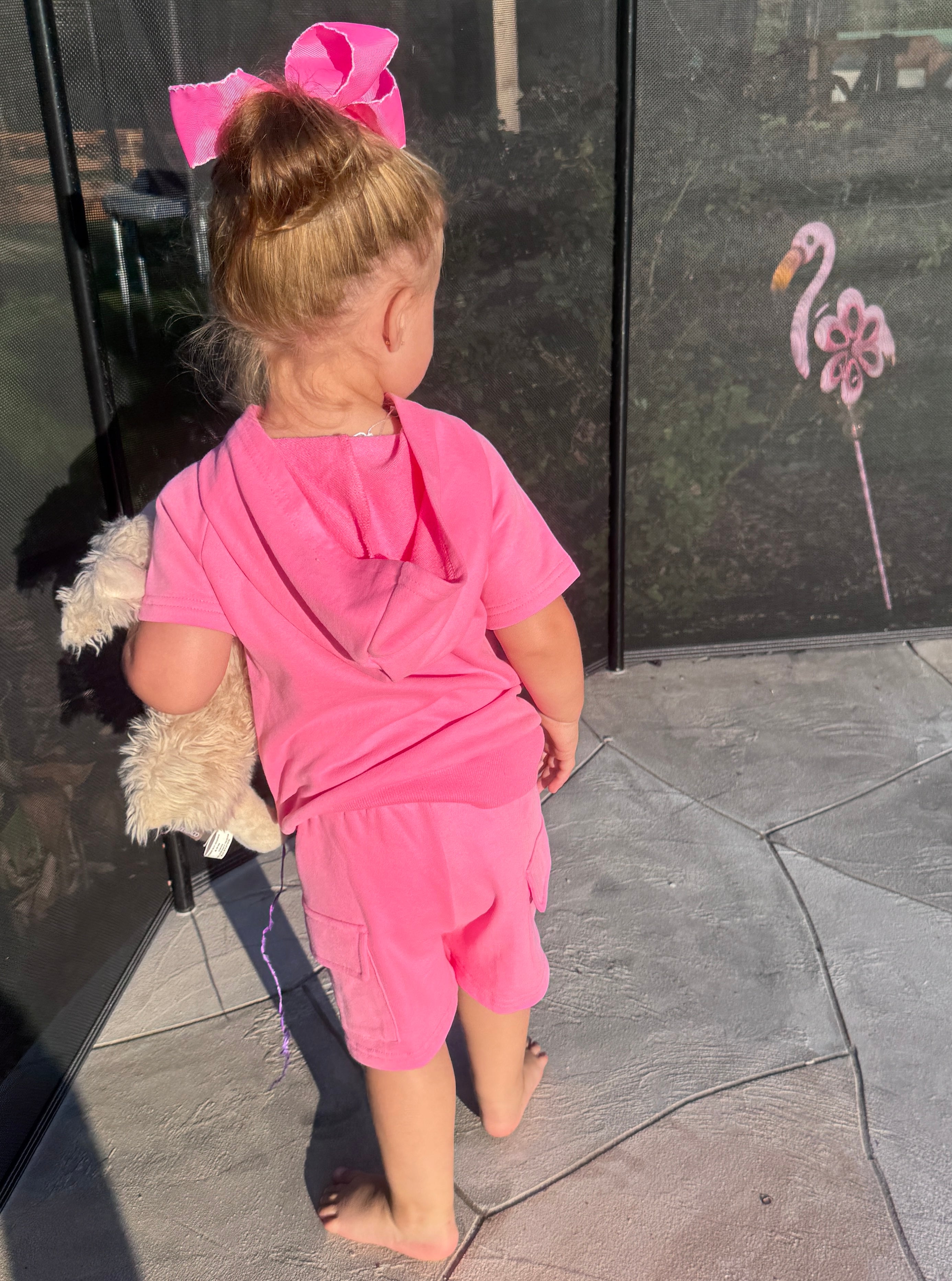 Terry Cargo Shorts Set-Pink