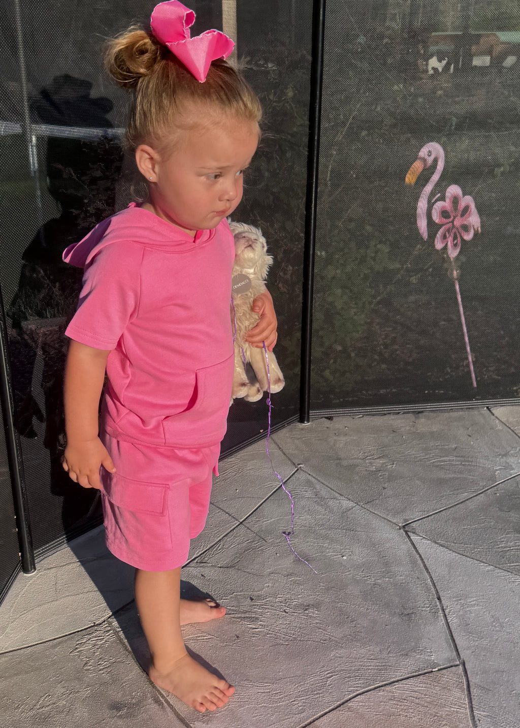 Terry Cargo Shorts Set-Pink