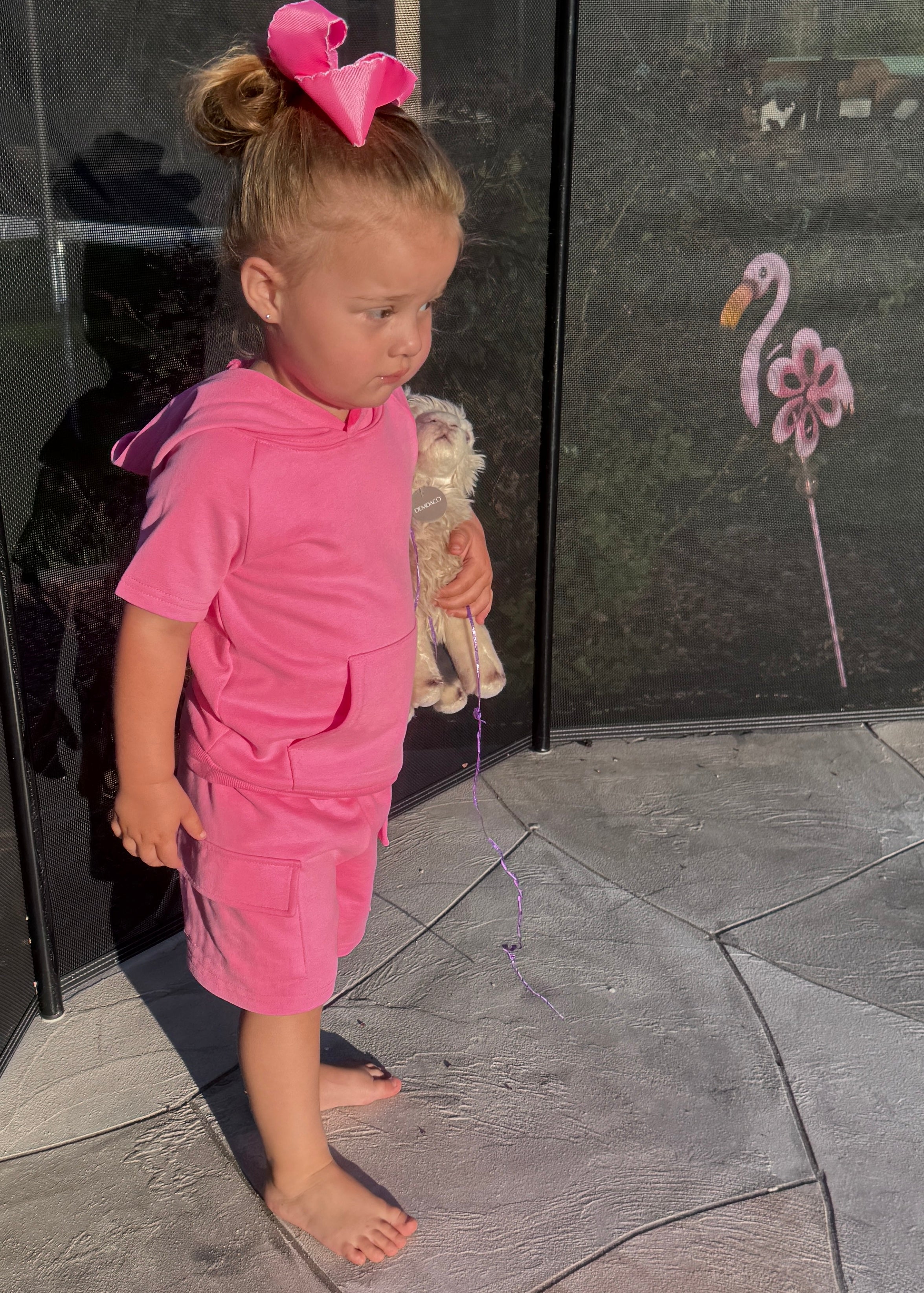 Terry Cargo Shorts Set-Pink